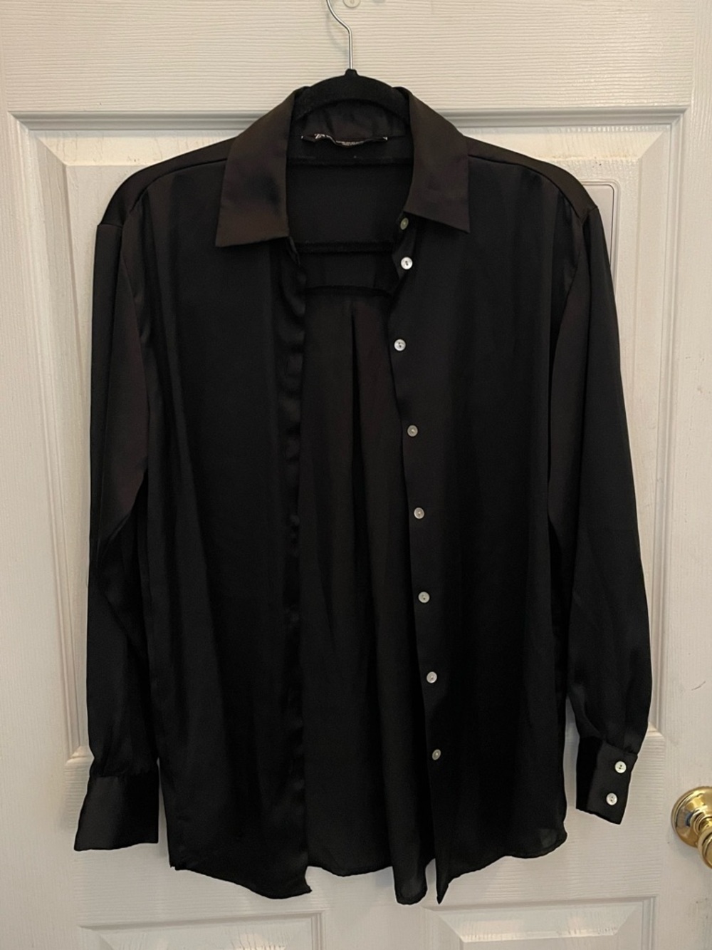 Zara Men's Black Satin Button-Down Dress Shirt